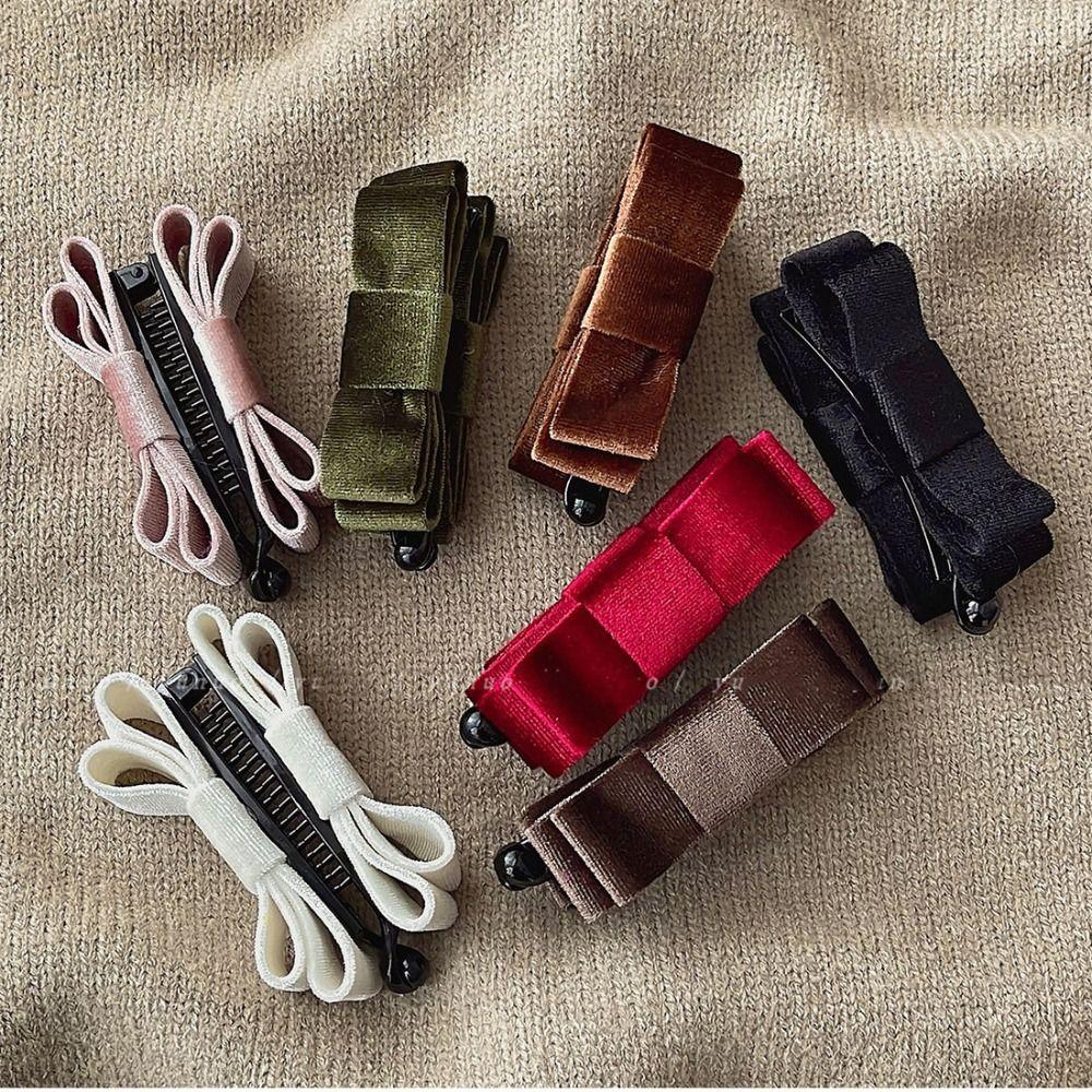 Cloth Red Velvet Bow Hair Clip Black Bow Vertical Clip Bowknot Banana Clip  New Year Headwear