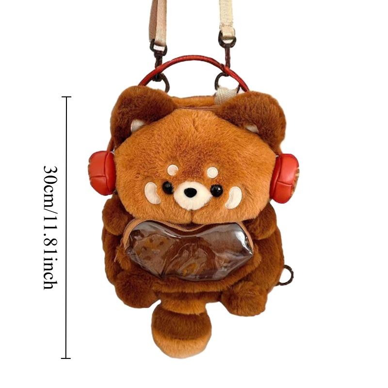 Cute Plush Red Panda Backpack Large Capacity Soft Fashion Shoulder Bag Kawaii Fluffy Wear Headphones Animal Bag Woman Girl Gift