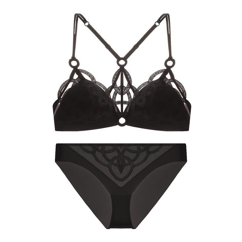 French Sexy Back Underwear Women's Big Breasts Show Small Large Size Underwear Thin Mesh Embroidery No Steel Ring Bra