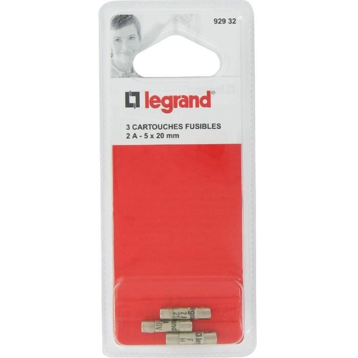 Cartouche fusible - LEGRAND - 2A - Céramique - 5x20 mm - Pack de 3