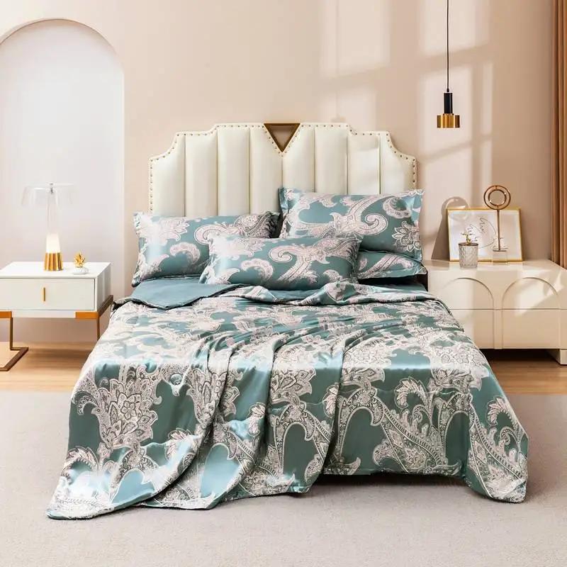 2025 New Light Luxury Silky Jacquard Summer Quilt Solid Color Simple Summer Quilt Four-piece Set Smooth and Machine Washable