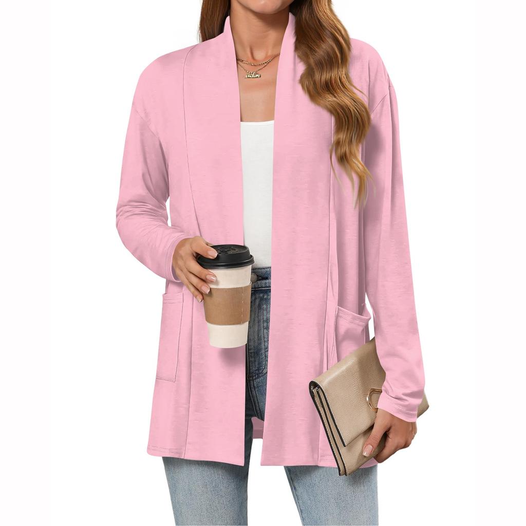 Women's Lightweight Cardigan Sweaters Open Front Long Sleeve Casual Loose Thin Cardigans With Pockets