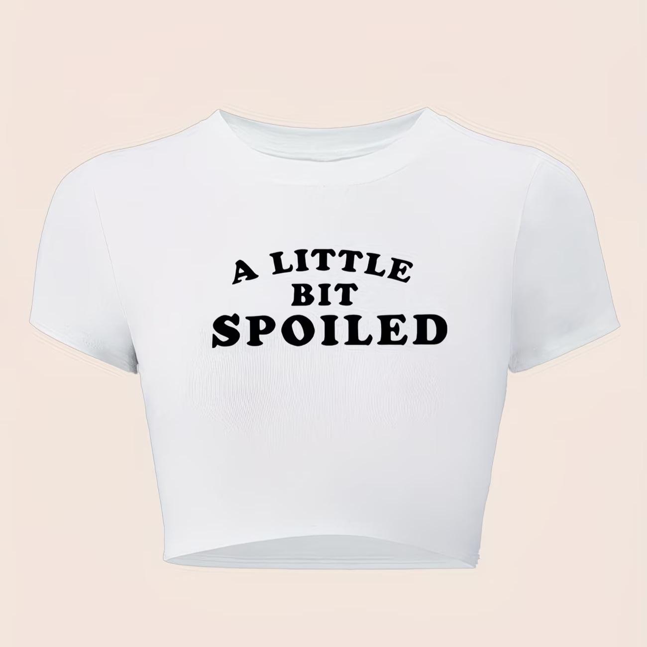 

European Style Trendy Cut-out Letter Print Cropped T-shirt Medium білий