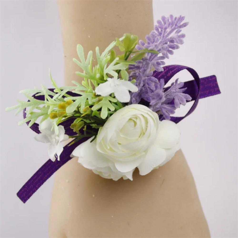 YO CHO Wedding Corsages Flower Groom Boutonniere Purple Silk Rose Man Brooches Wedding Bridesmaids Bracelet Wrist Corsage Flower