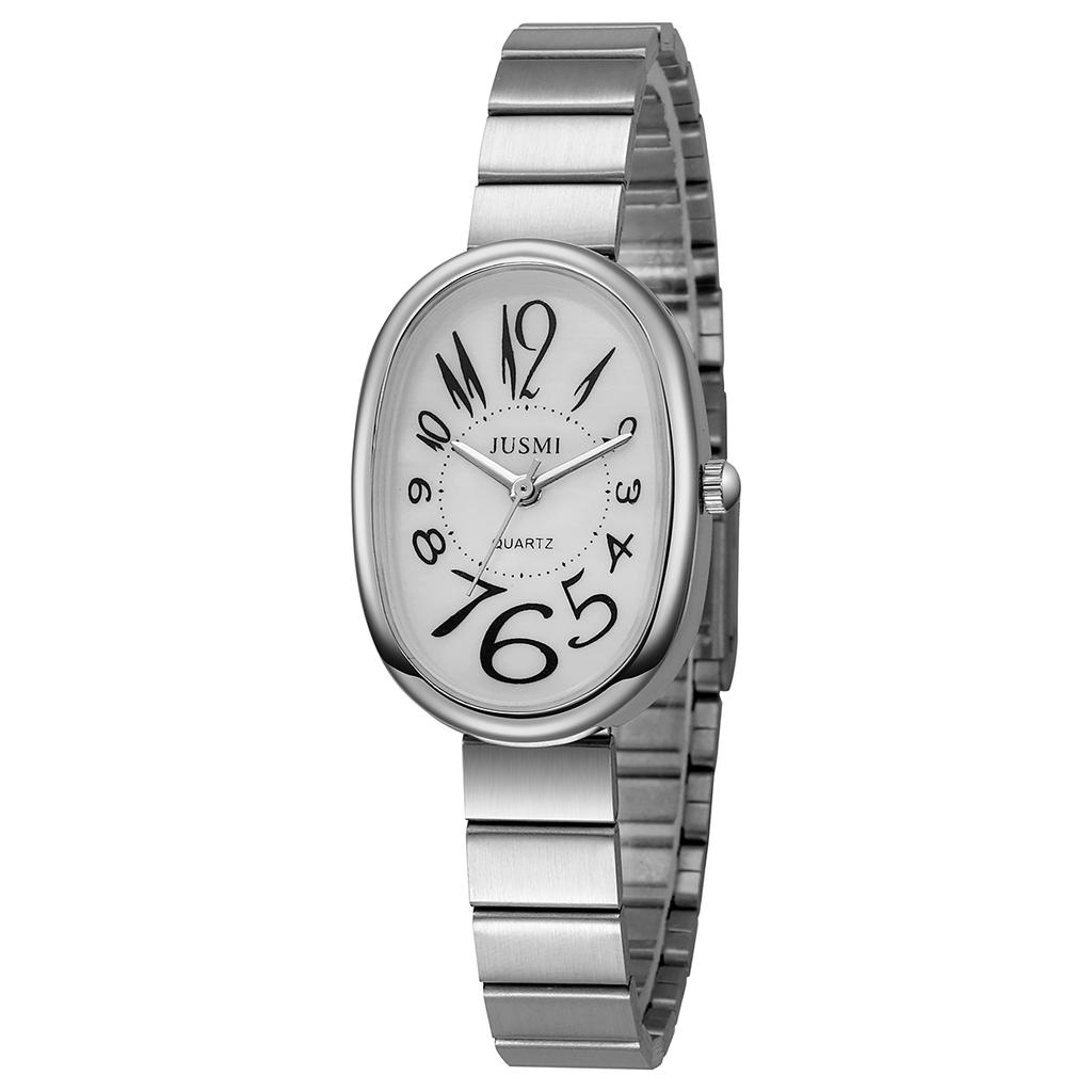 Ladies' exquisite and high-value Arabic numeral scale oval dial bamboo style steel strap quartz watch.