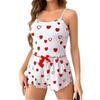 2026 Heart Print Knit Ribbed Camisole Shorts Pajama Set for Women