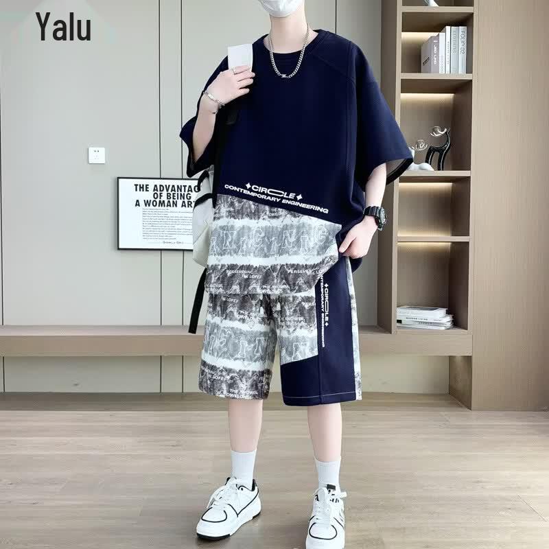 Yalu Men s Ice Silk Short Sleeve T-shirt & Shorts Set 3XL