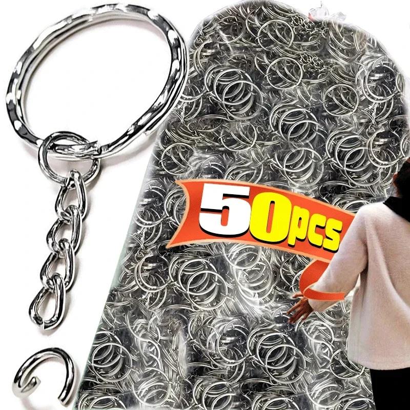 50/500pcs Silver Plated Metal Blank Keyring Keychain Split Key Rings with Chain Climbing Buckles Carabiner Keychain Accessories