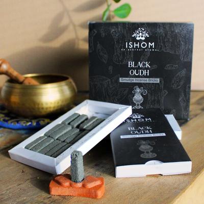 Smudge Incense Bricks with Burner Black Wood 15-Pack