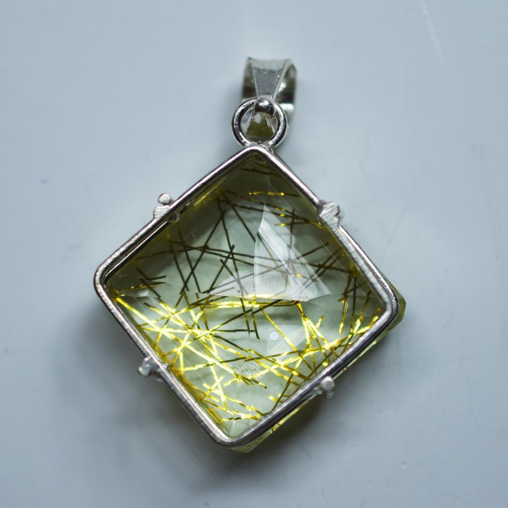 Natural Sterling 925 Silver Yellow Topaz Pendant Square 84.60 Ct Gems CERTIFIED my-346-k