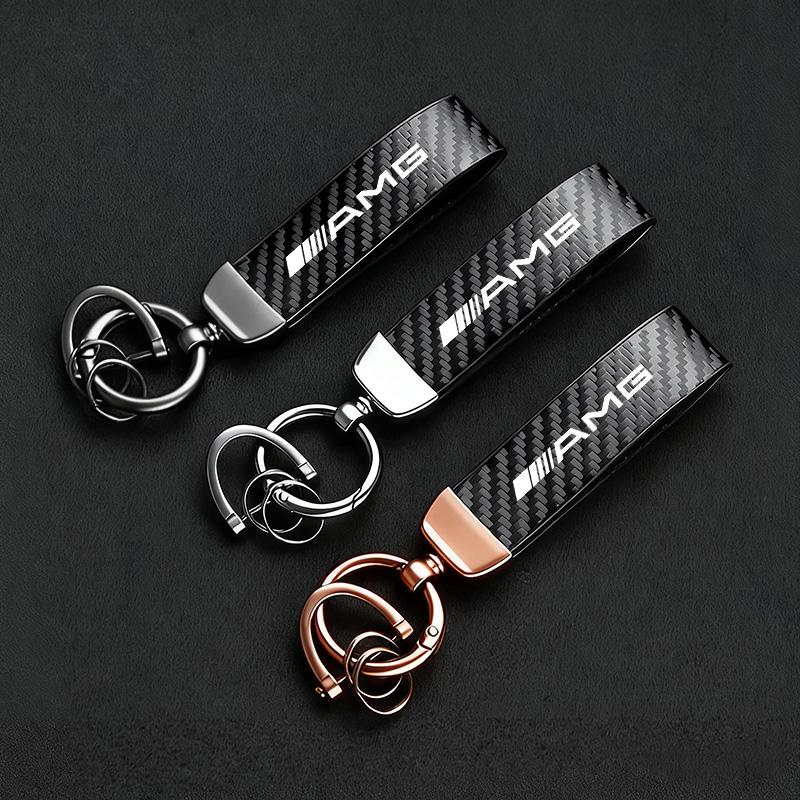 Car Key Ring Pendant Carbon Leather / Suede Keychain For Mercedes Benz AMG GLE GLS CLA CLE GLC CLS GLA W223 W213 Tire Valve Cap MO1