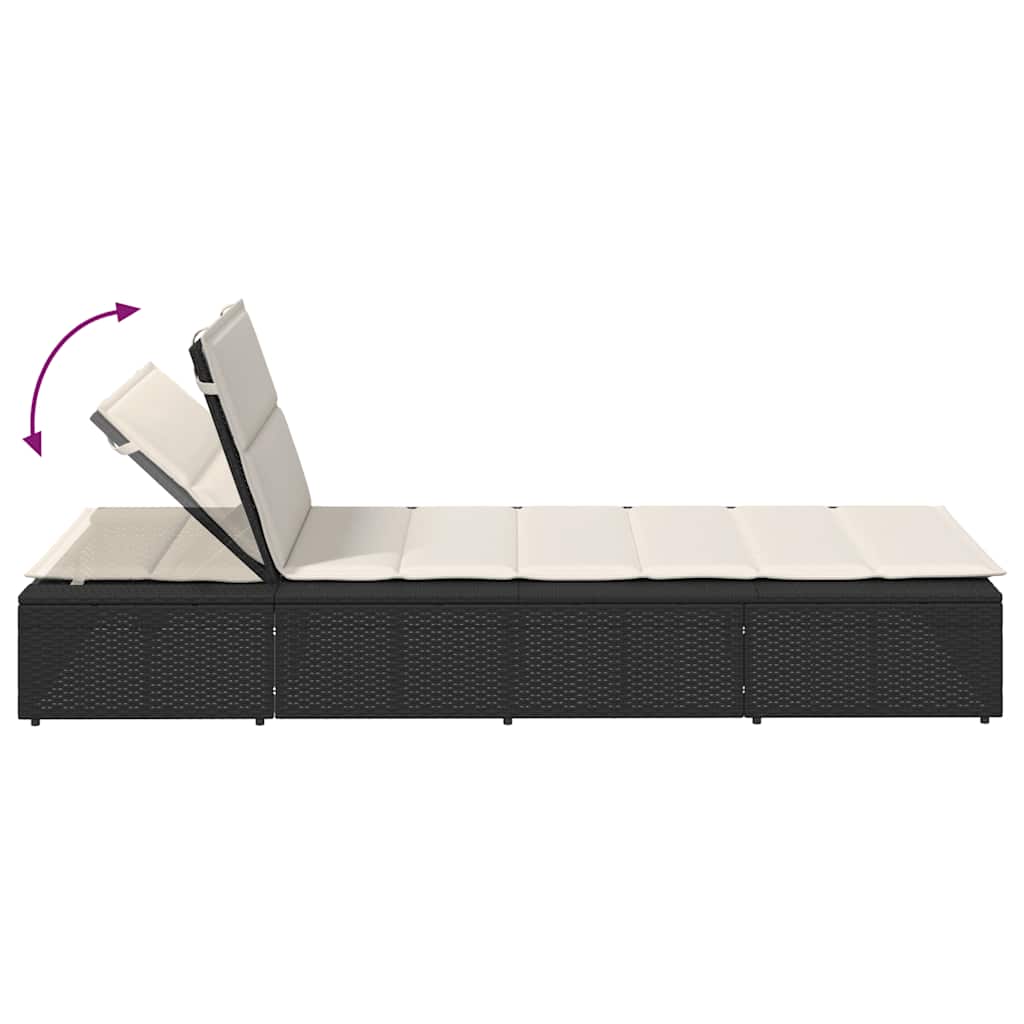 Sun Lounger with Floating Cushion Black Poly Rattan