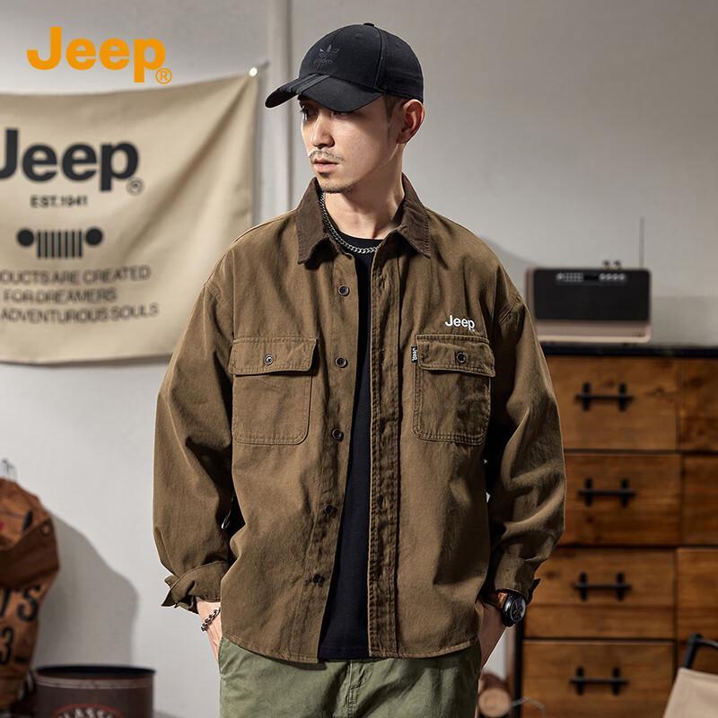 JEEP Men's Casual 100% Cotton Long-Sleeve Shirt