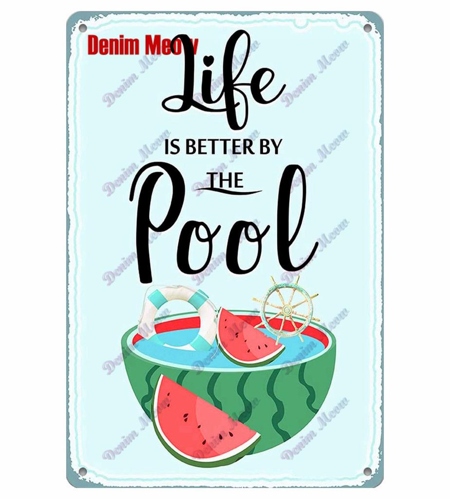 Retro Pool Rules Metal Sign Tin, Vintage Summer Swim Happy Place Plates, Wall Sign, Bar & Grill, Pub Decor, WY51