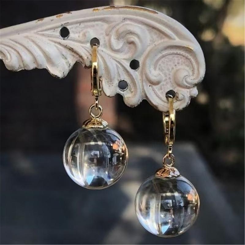 Elegant Women's Glass Ball Earrings with Bubble Inspire Pendant for Sensitive Ears Versatile Gift
