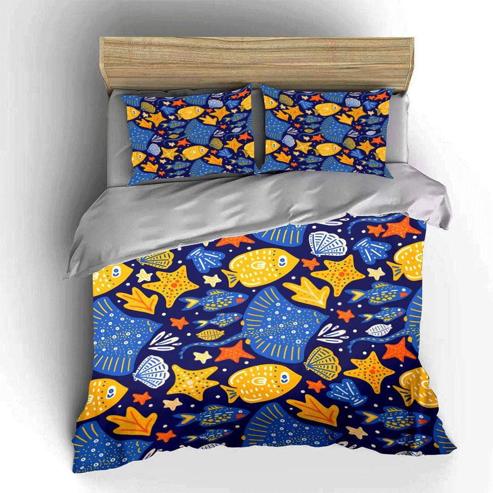 Colorful Ocean-Themed Patterned Set Exquisite Three-Piece Bedding Set Gift For Kids And Adults