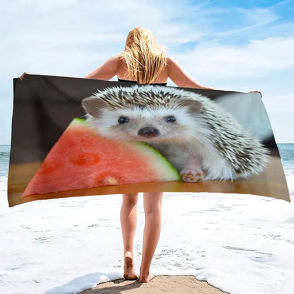 Cute Hedgehog Beach Towel Wild Animal Print Bath Towel For Adult Kids Wrapped Bikini Covered Sunscreen Blanket Sport Pool Towels