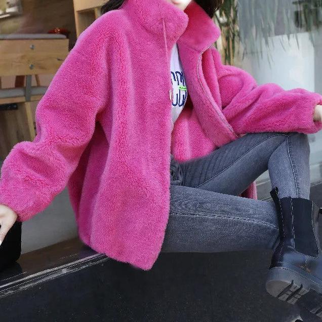 Fleece thickened jacket women's tide winter double-sided fleece warm turtleneck sweater women's cardigan stand-up collar fleece clothes women's