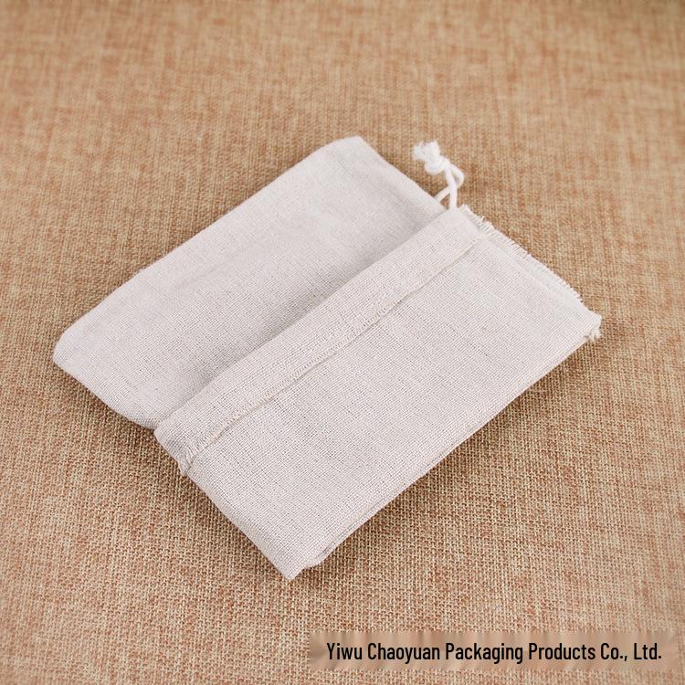 Handmade White Cotton Linen Drawstring Jewelry Bag