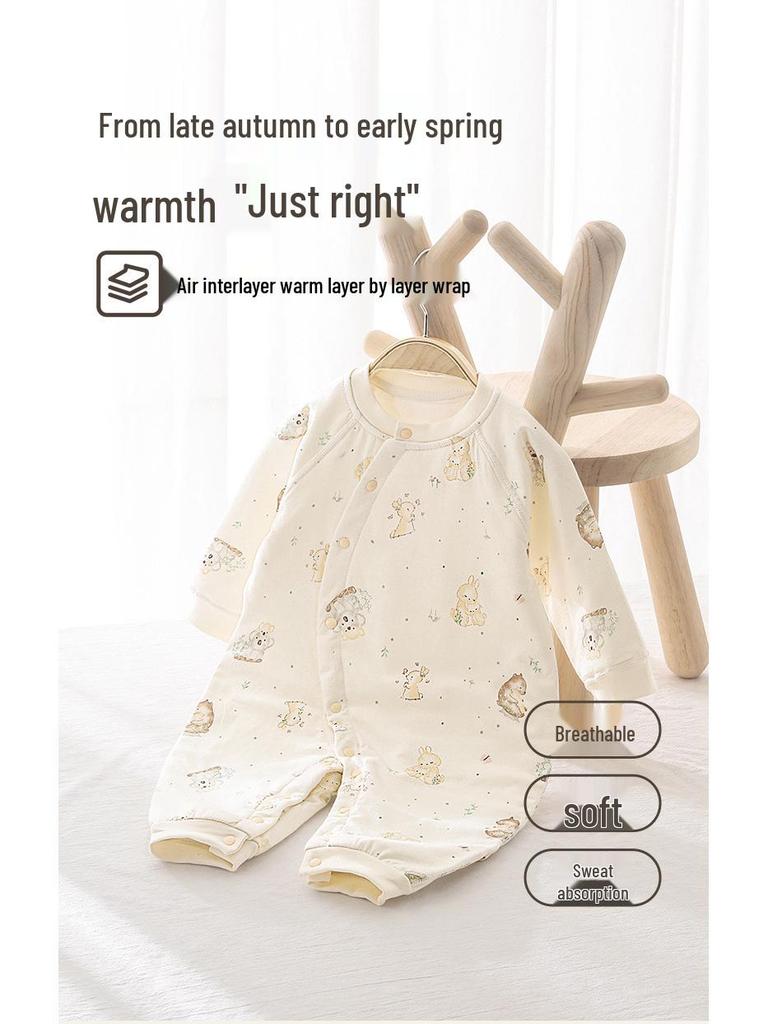 Jesienno-zimowy pikowany pajacyk dla noworodka - Miękki bawełniany kombinezon dla niemowląt, lekki 40g, bezszwowa konstrukcja dla wygodnego raczkowania