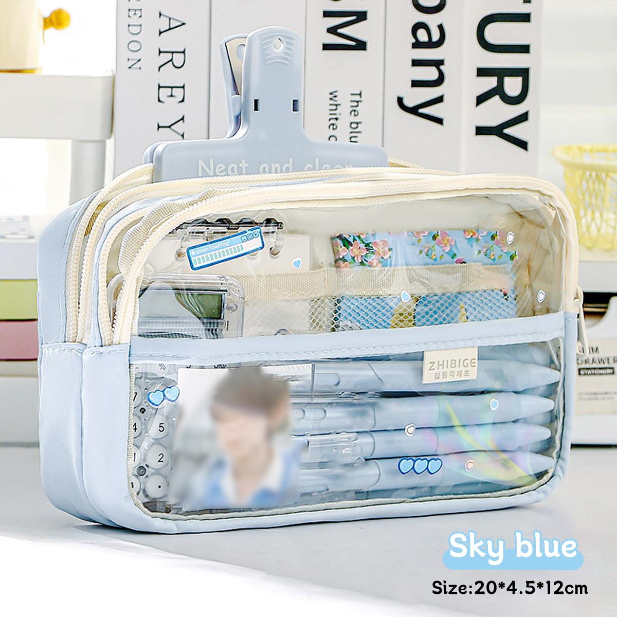 

Large Capacity Transparent Four-layer Pencil Case Student Stationery Storage Bag School Office Supplies Stationery світло-синій колір