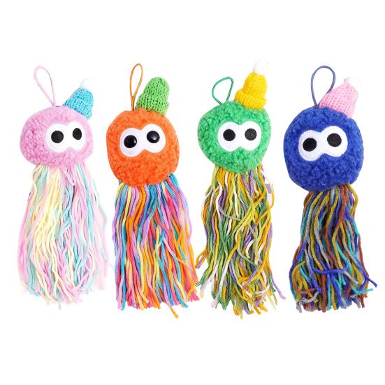 Cat Catnip Toy Soft Stuffed Ball Chew Toy Interactive Squeaky Octopus Kitten Teething Toy with Colorful Tassels for Indoor Cats Entertainment