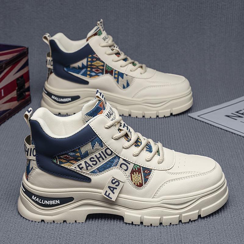 Men's High-Top Chunky Sneakers Lace-Up Non-Slip Casual Platform Shoes Boots