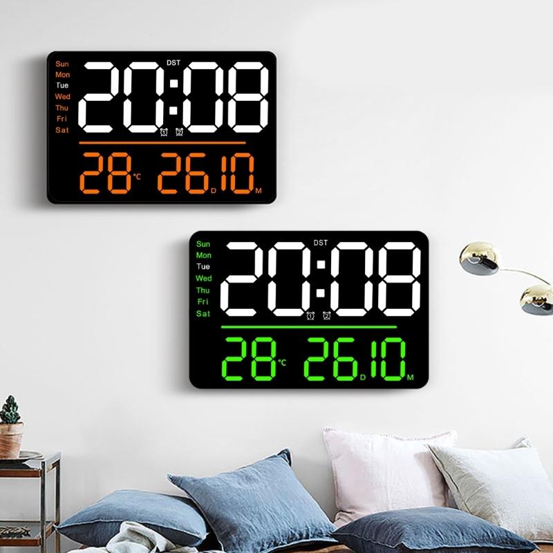 Digital Clocks Wall Clock Date/Week/Temperature Display 2 Alarm Clocks Contemporary Bedroom Alarm 11" Large Screen