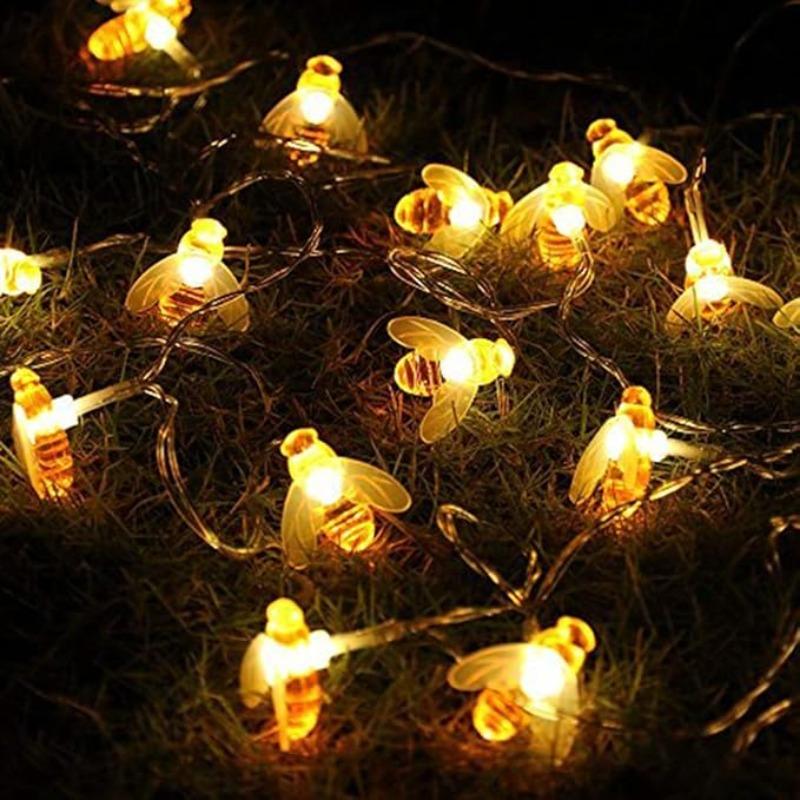 Solar-Powered 8Mode LED Bee String Lights Cute Honeybee Fairy Lamp for Outdoor Garden Decor Lighting Christmas Wedding Party