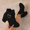 Fashion Women's Chunky Heeled Ankle Boots, Solid Color Side Zipper High Heels, Stylish Short Boots