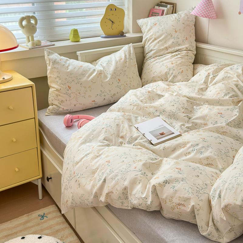 Set de lenjerie de pat de lux cu imprimeu floral, 3 piese, 100% bumbac, set husă de pilotă cu 2 fețe de pernă - Rezistent la șifonare, Respirabil pentru toate anotimpurile