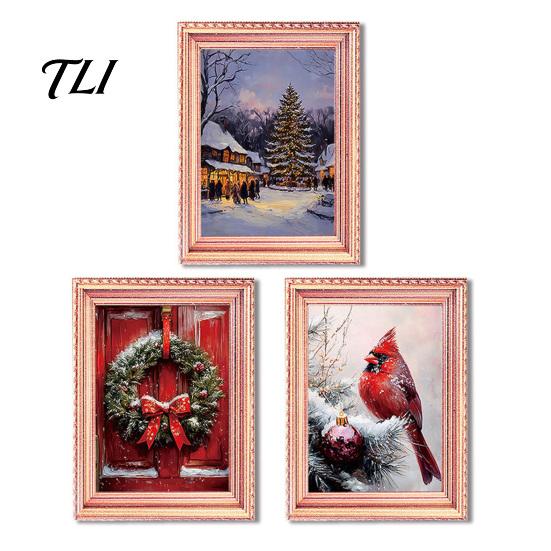 Magnetic Photo Frame 3Pcs Christmas Light-up Refrigerator Magnet, Vintage Wooden Halloween Magnet Decorations Fridge Glowing Picture Holder