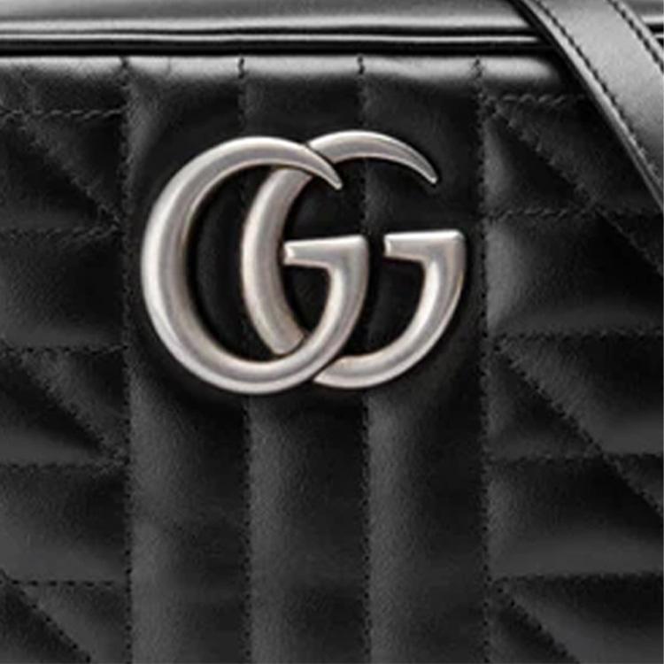 Gucci GG Marmont Series Logo Striped Chevron Quilted Leather Camera Bag Women Shoulder Bag Black 447632-UM8BN-1000