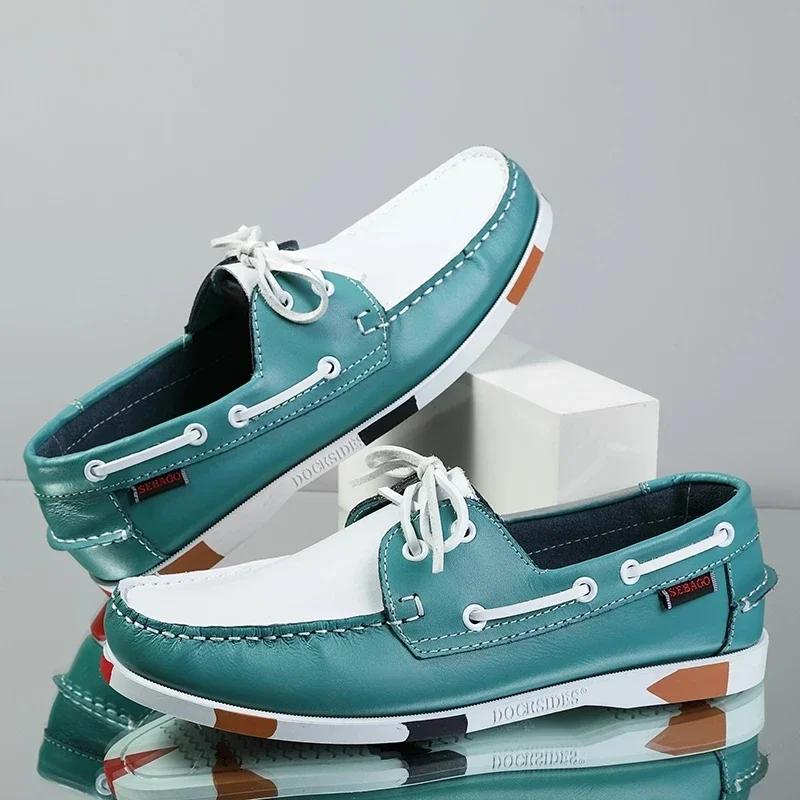 Fashion Loafers Shoes for Men Genuine Leather Driving Shoes Retro Fashion Docksides Boat Shoes Classic Men Designer Flat Shoe Big Size