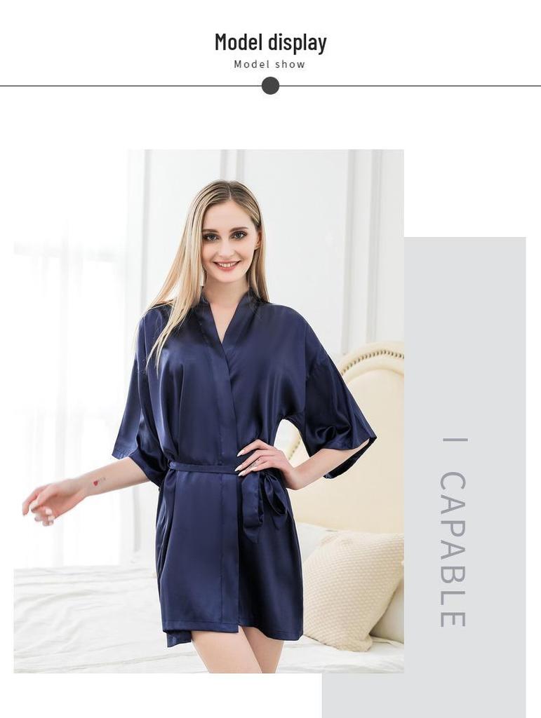 Women's Short-Sleeved Imitation Silk Pajamas and Bridal Morning Robe