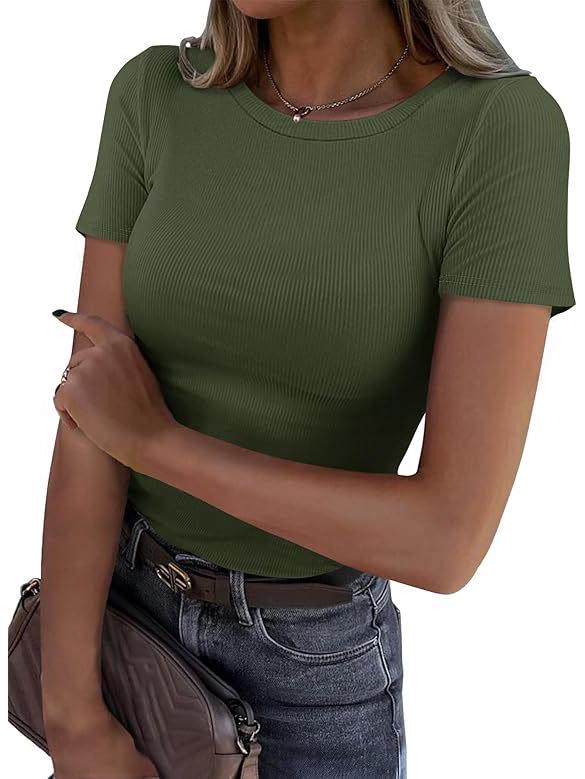2024 Women's Long-Sleeve Ribbed Crew Neck Slim-Fit T-Shirt