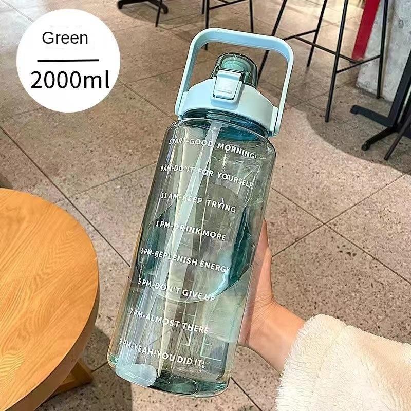 Large - Capacity Straw Water Bottle, 2000ml Marked Handle Cup, Dual - Drink Pop - Up Lid Portable Sports Bottle Adult Universal