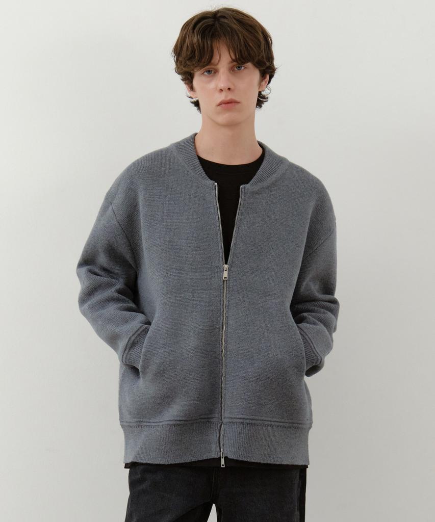 Wednesday Oasis Varsity Wool Blend Two-Way Knit Zip-Up_Charcoal(Wc25-Kn42)