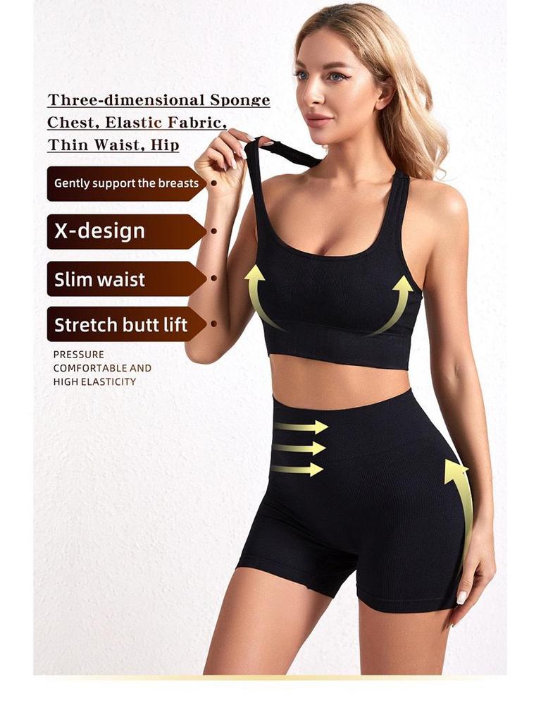 Plus Size Wirefree Push-Up Sports Bra & Boyleg Panties Set for Women