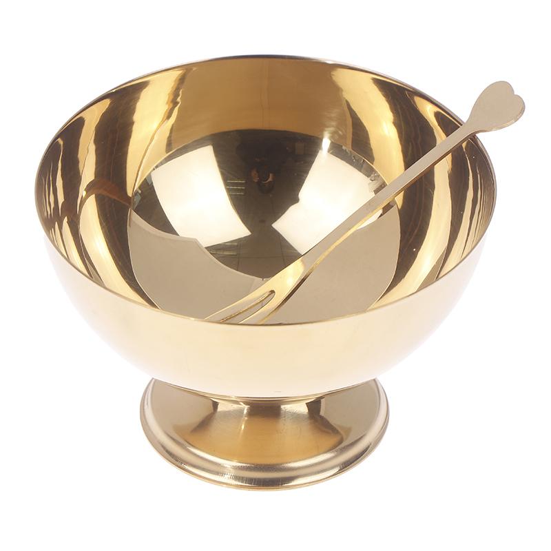 1Set Gold Stainless Steel Ice Cream Bowl With Fork - Salad Dessert Fruit Plate Snack Dish Wine Cup Home Kitchen Bar Tableware