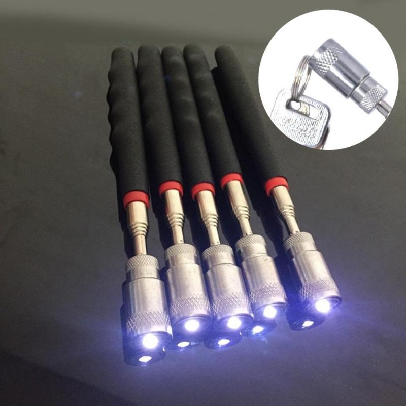 Outil de ramassage magnétique télescopique Outil magnétique extensible réglable avec lumière LED Longue portée 70 cm pour ramasser écrous boulons vis