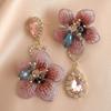 Elegant Flower Rhinestone Earrings Crystal Vintage Earrings Sweet Flower Drop Earrings  Party