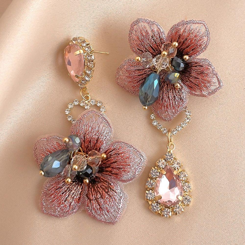 Elegant Flower Rhinestone Earrings Crystal Vintage Earrings Sweet Flower Drop Earrings  Party