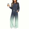 Women's Pajama Set with Pockets, Round Neck Long Sleeve Loose Fit Printed Casual Loungewear for Sleeping at Home