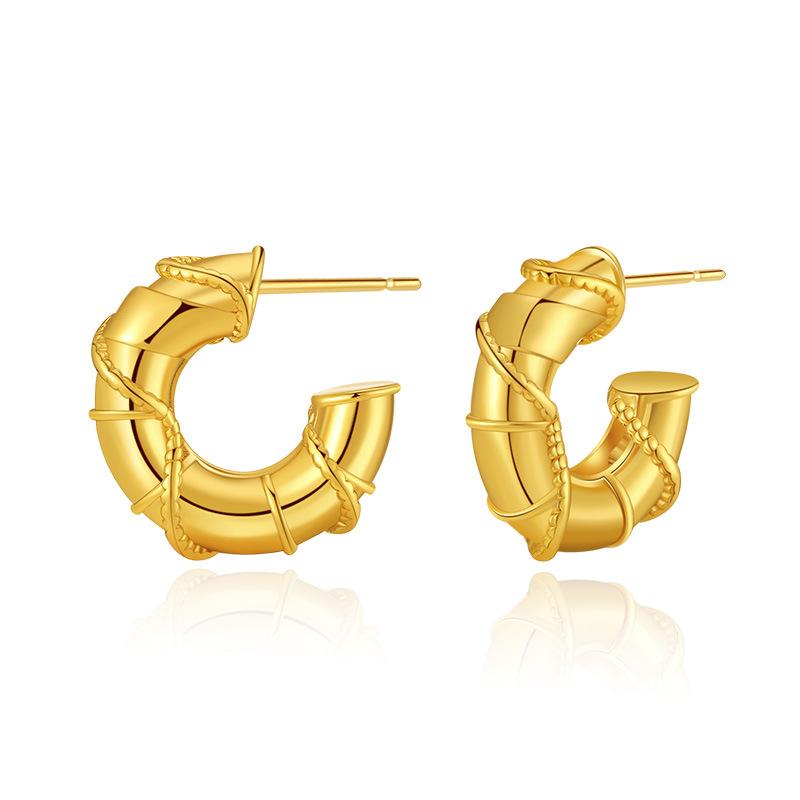 Classic European American Style Daily Versatile Semicircle C Shaped 18k Gold Plated Stud Earrings