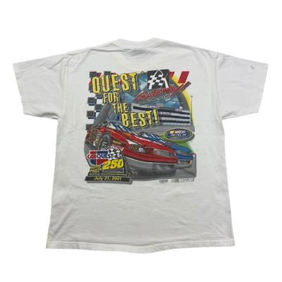 Vintage NASCAR Shirt Heren Medium M Wit 2001 Car Quest 250 Korte Mouw