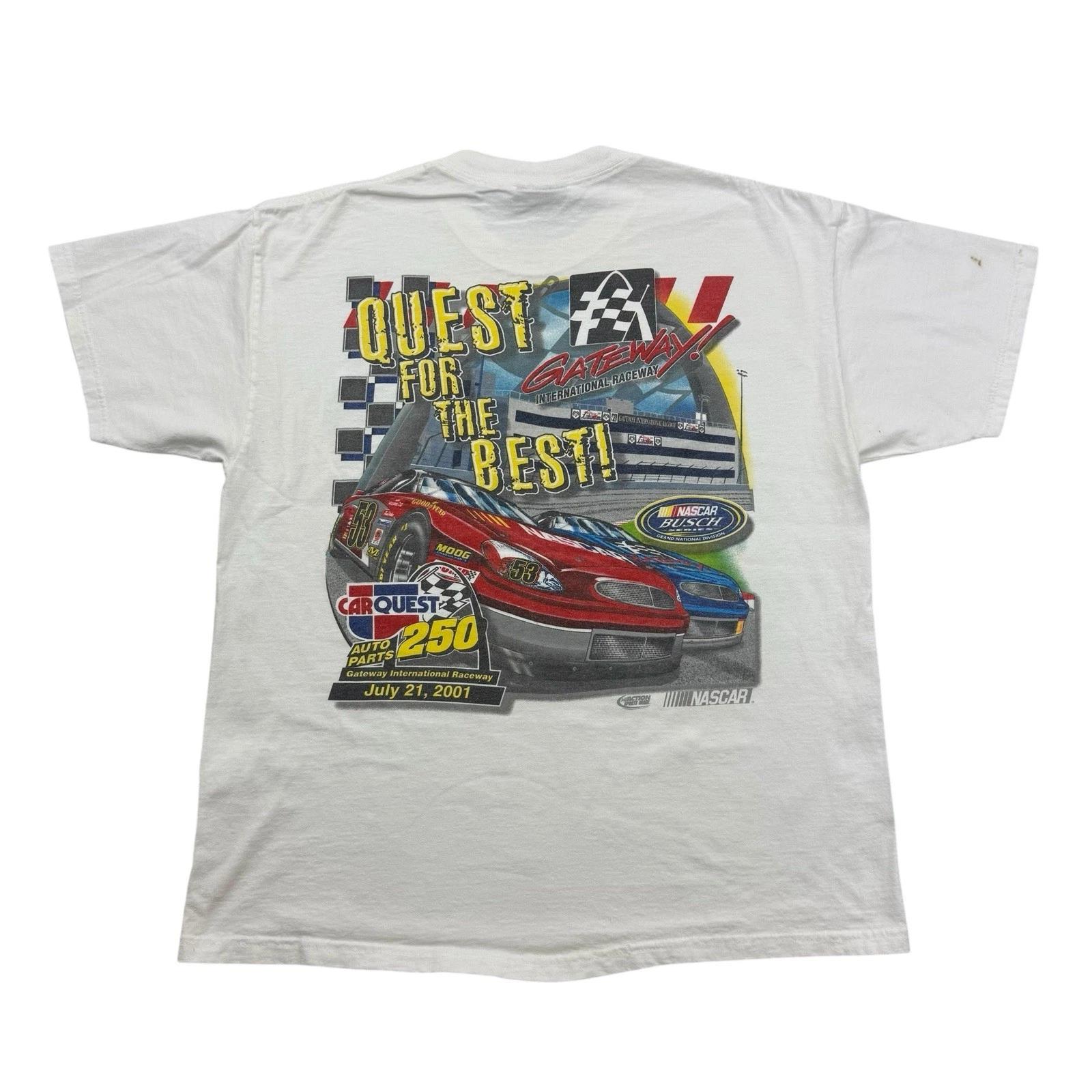 Винтажная футболка NASCAR Мужская Средняя M Белая 2001 Car Quest 250 Короткий рукав L