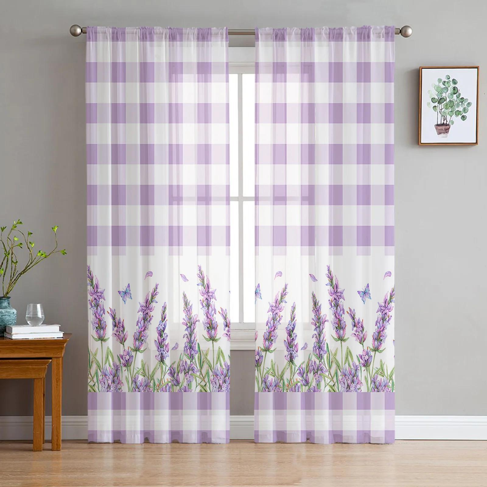 

Violet Purple Wisteria Vine Floral Pure White Soft Tulle Transparent Drapes Perfect for Living Room Decoration Window Panel Curtain Ideal for W135 x H115cm x1&Grommet Top