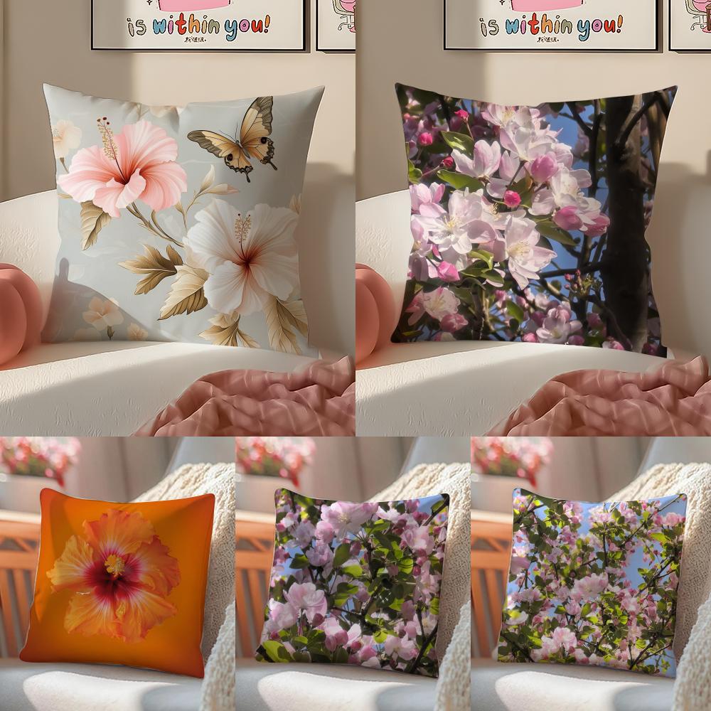 Fashion Floral Hibiscus Syriacus Cushion Cover Pillowcase Short Plush Invisible zipper Room Sofa Cushion Cover