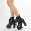 Gdgydh Solid Color Block Heeled Boots for Women Fashion Lace Up Side Zipper Ankle Boots Platform Goth Shoes Metal Decor